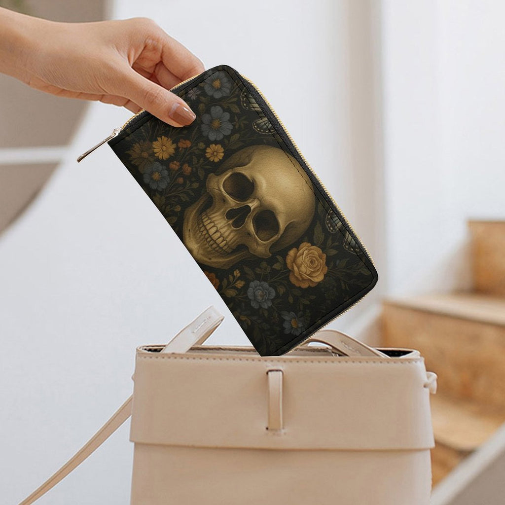 Golden Skull Floral Leather Wallet