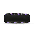 Underside of kisslock bag with skeleton unicorns with purple and pink manes on black and black bottom panel