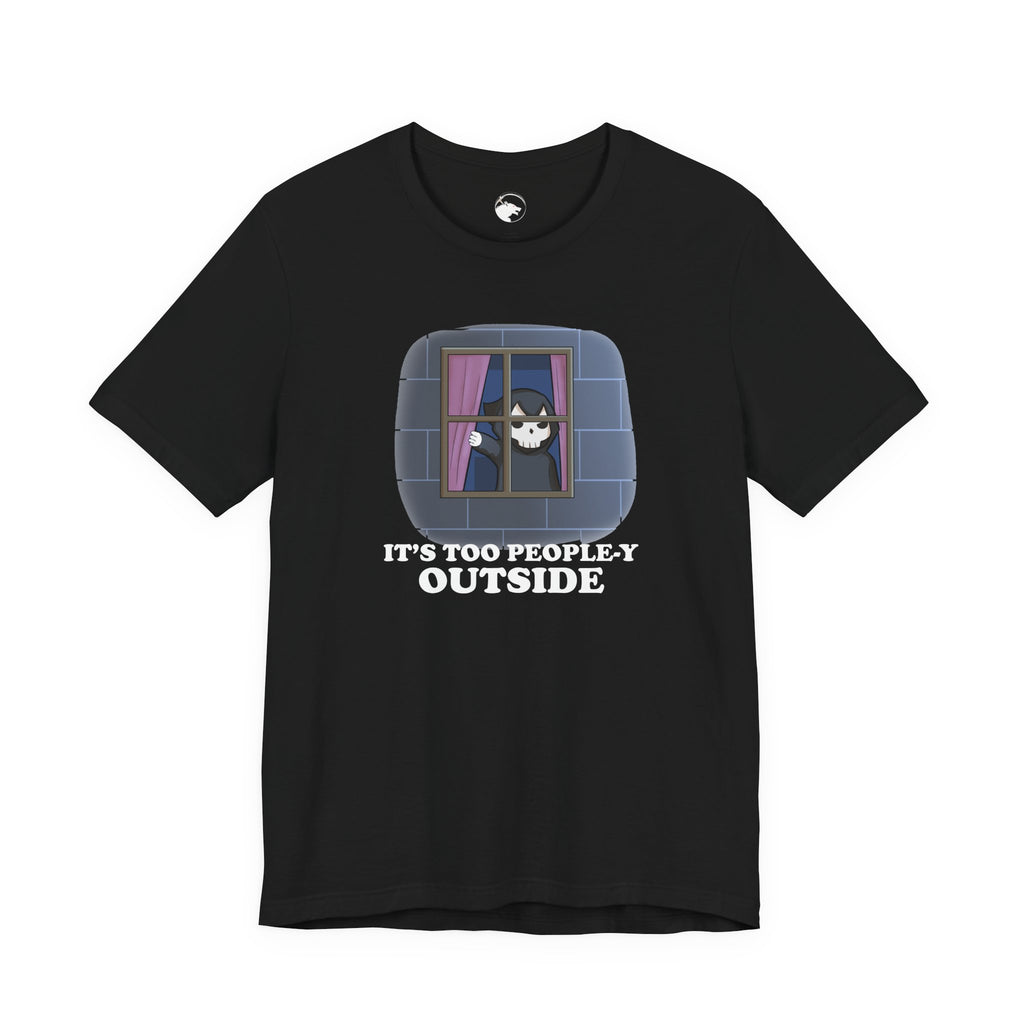 Funny Introvert T-Shirt  "It's Too People-y Outside" Window Cat Tee