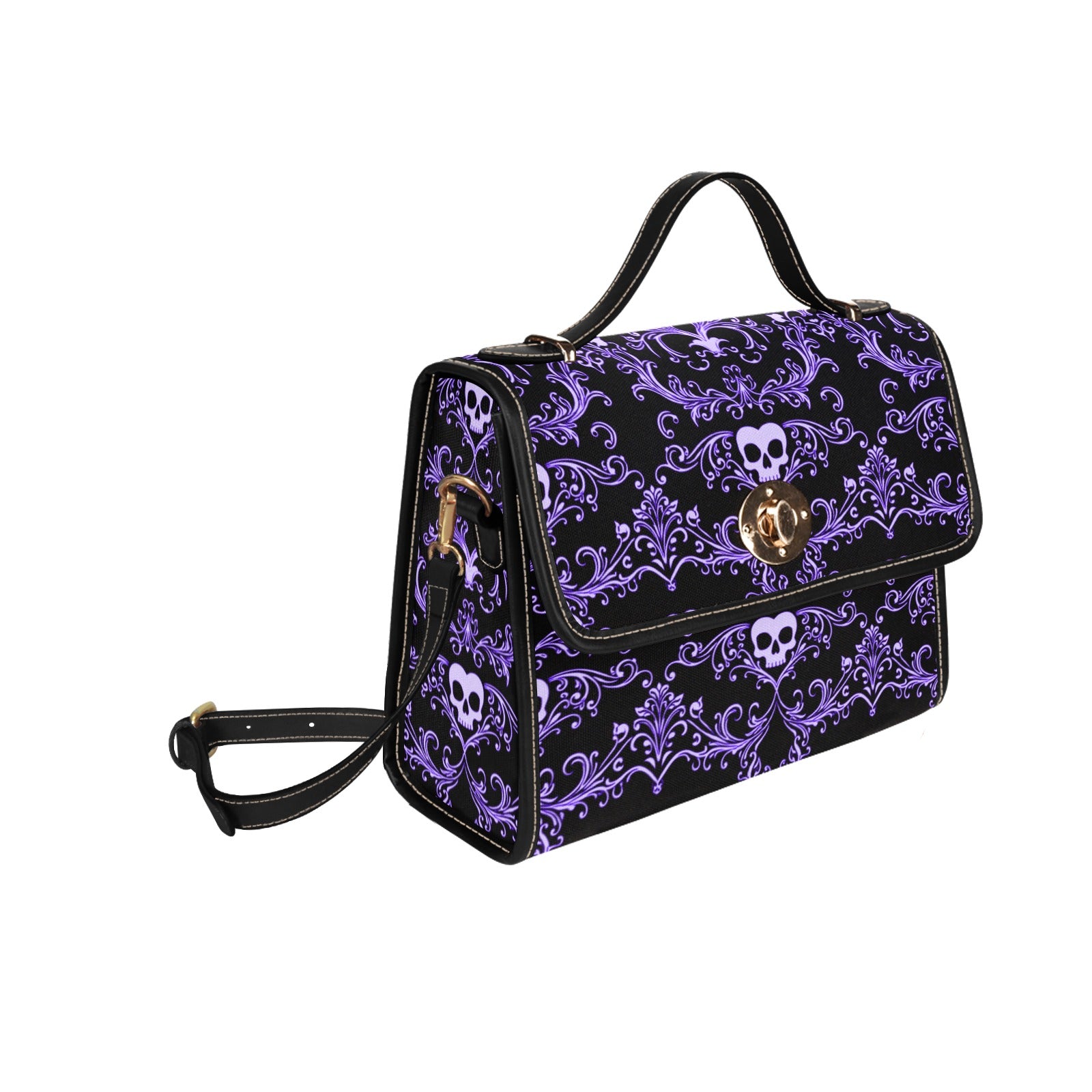 Purple Skull Damask Canvas Bag