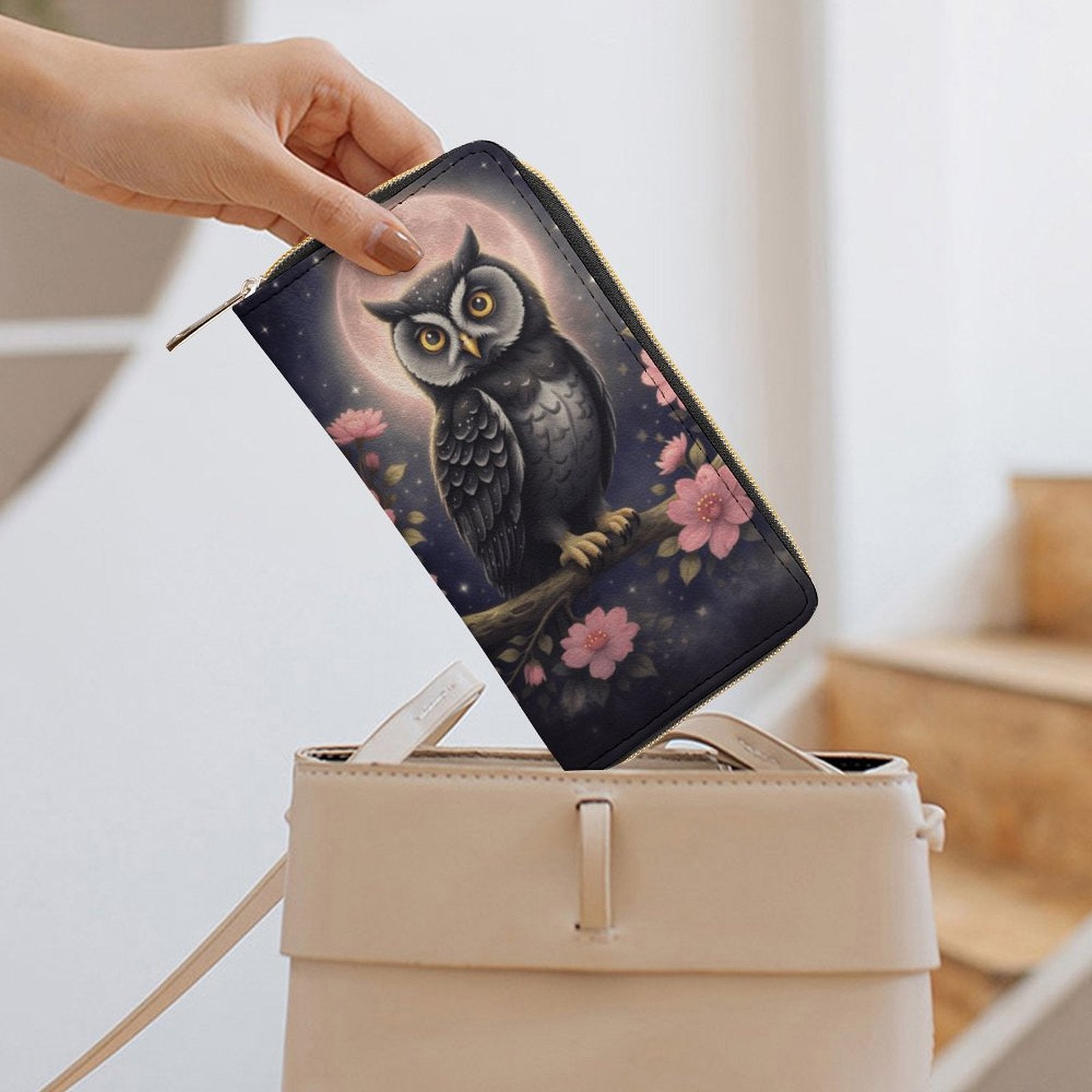 Moonlit Owl Leather Wallet