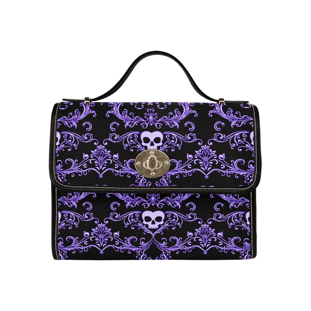 Purple Skull Damask Canvas Bag