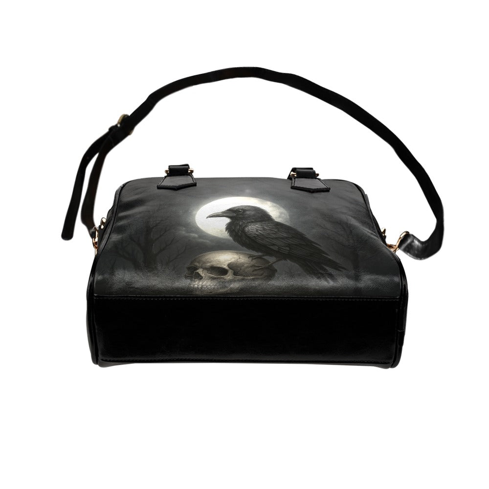 Moonlit Raven Skull Shoulder Handbag