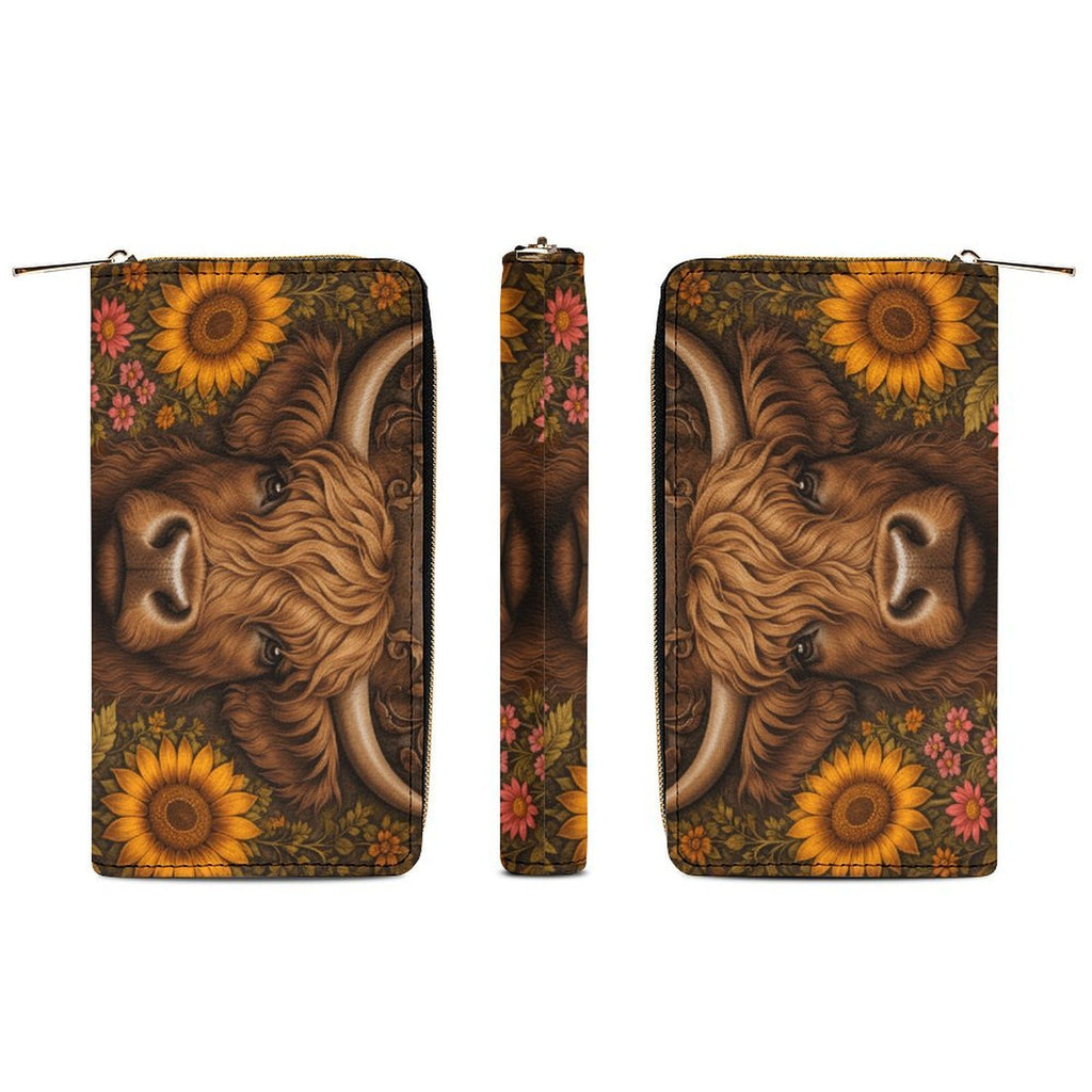Highland Cow Sunflower Leather Wallet