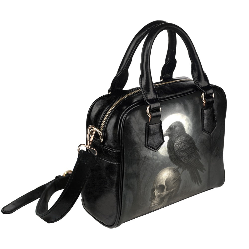 Moonlit Raven Skull Shoulder Handbag