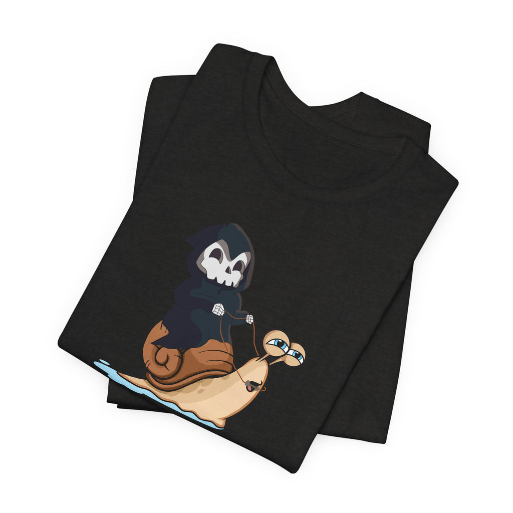 Slow Death Snail Tee — Cute Grim Reaper Graphic T‑Shirt
