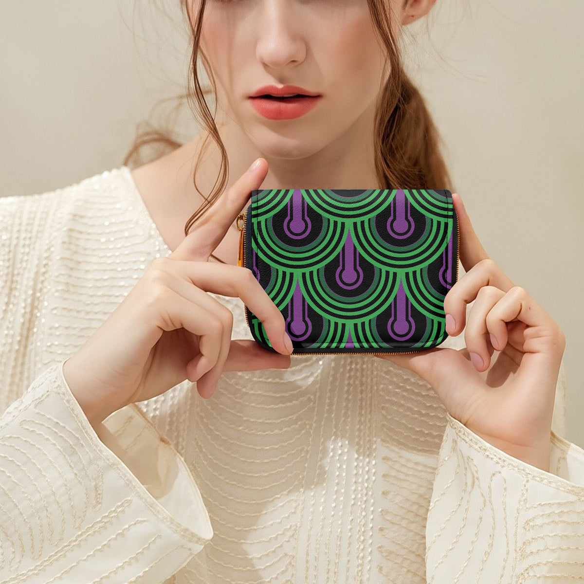 Room 237 Carpet Bifold Zipper Wallet held in hands