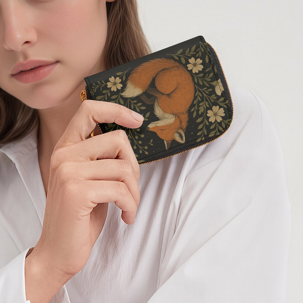 Woodland Fox Bifold Zipper Wallet lifestyle close-up