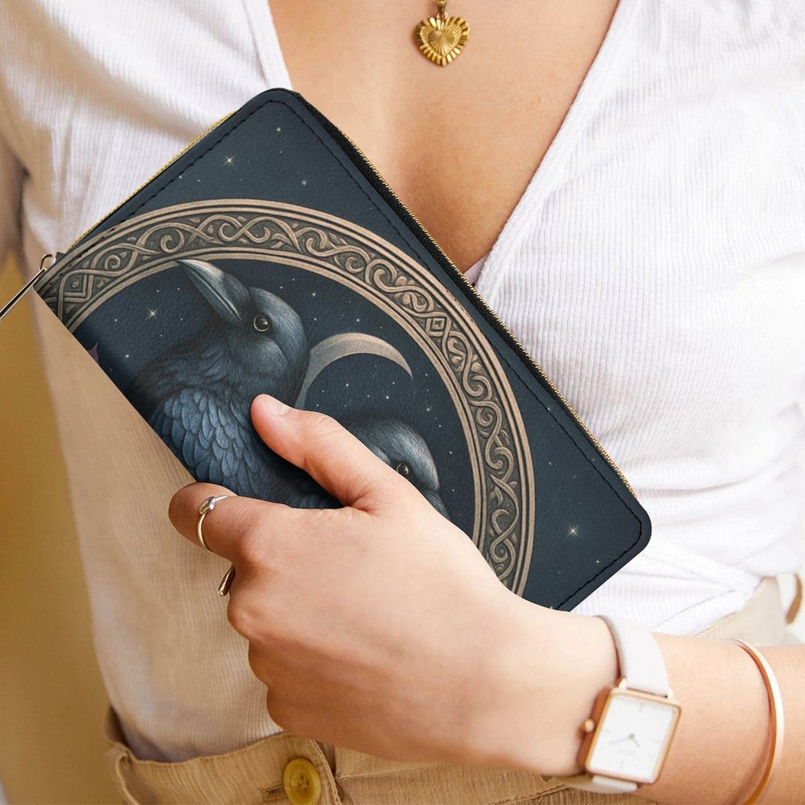 Twin Crows Crescent Leather Wallet