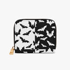 Black & White Bat Swarm Bifold Zipper Wallet alternate exterior front view
