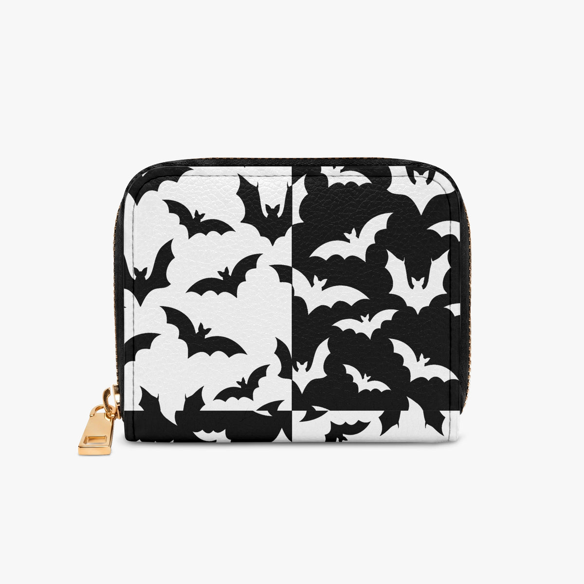 Black & White Bat Swarm Bifold Zipper Wallet alternate exterior front view