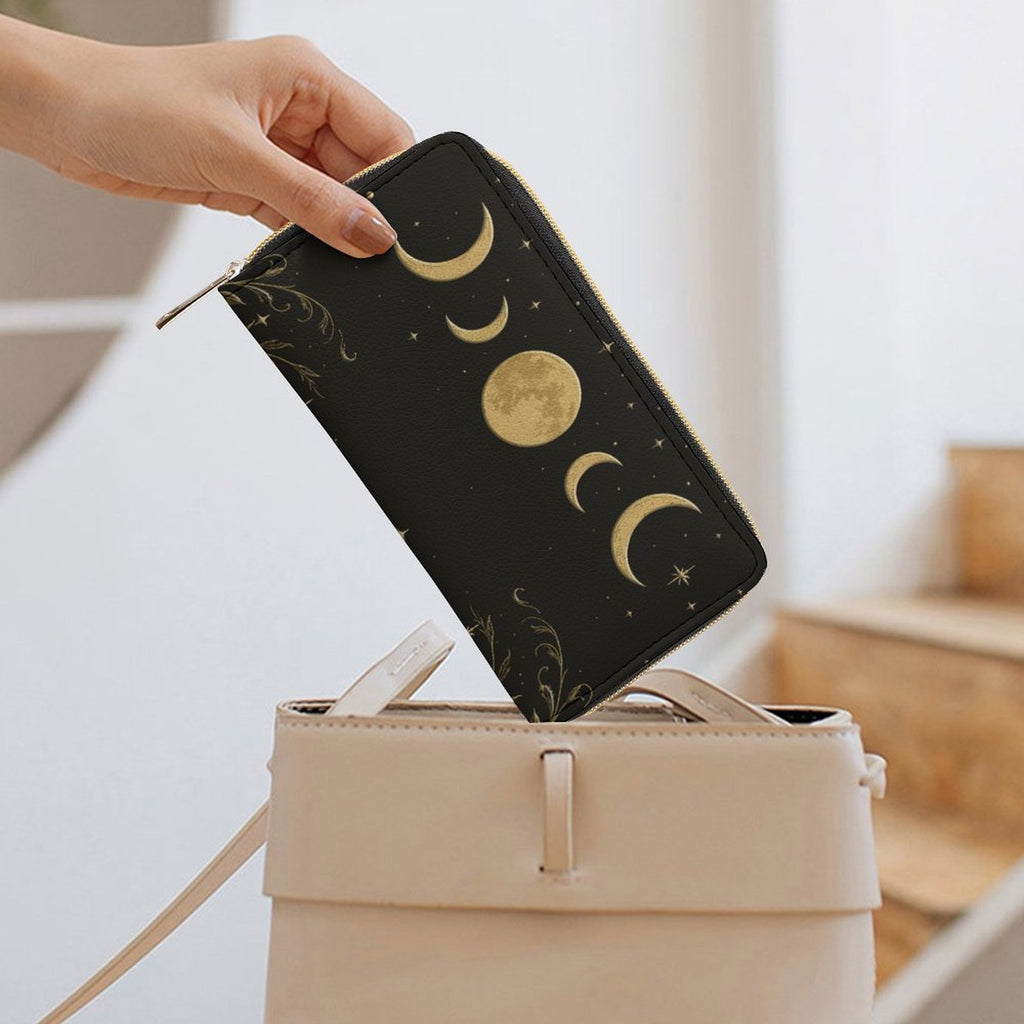 Golden Moon Phase Leather Wallet