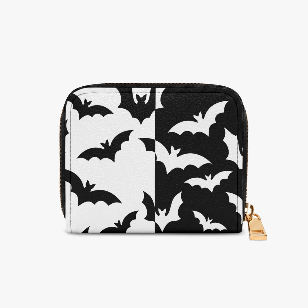 Black & White Bat Swarm Bifold Zipper Wallet exterior front view