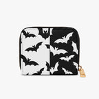 Black & White Bat Swarm Bifold Zipper Wallet exterior front view