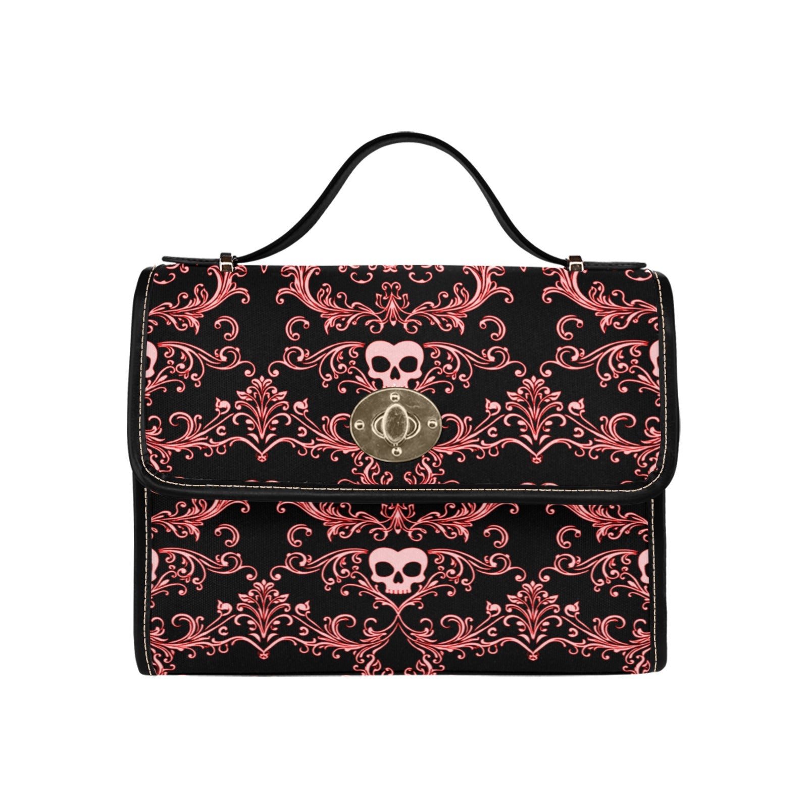 Red Skull Damask Canvas Bag