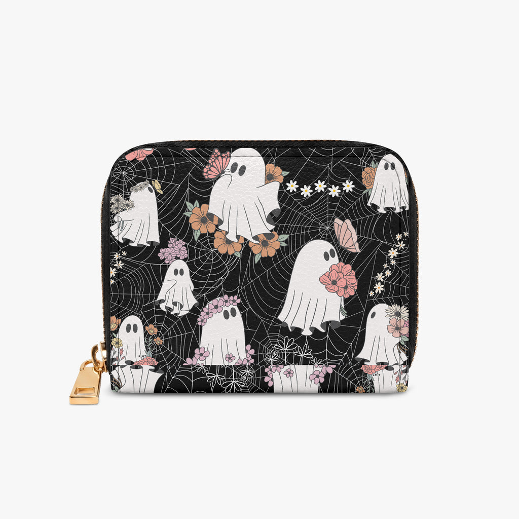 Floral Ghost Web Bifold Zipper Wallet alternate exterior front view