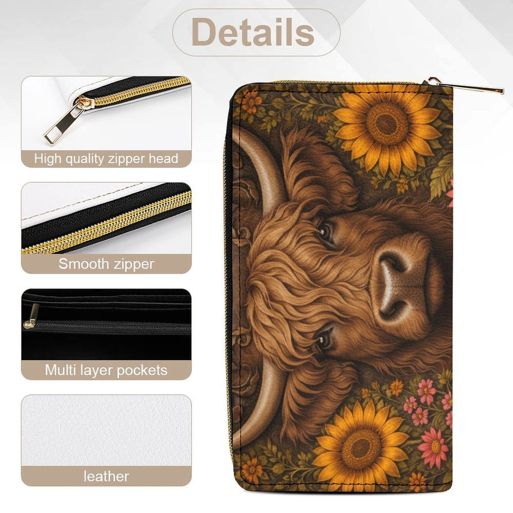 Highland Cow Sunflower Leather Wallet