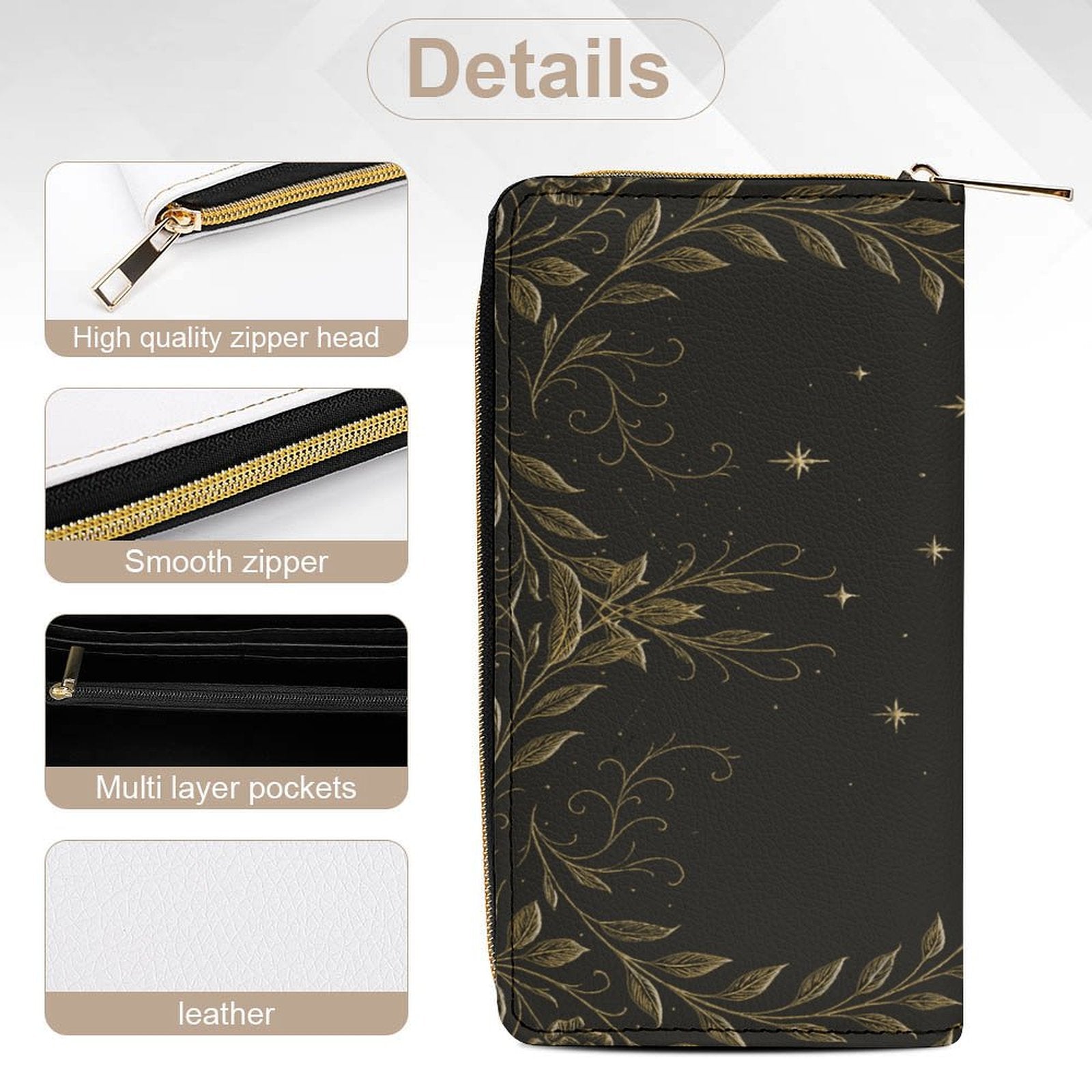 Golden Moon Phase Leather Wallet