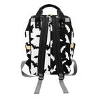Black & White Bats Backpack rear view showing padded shoulder straps and top handles