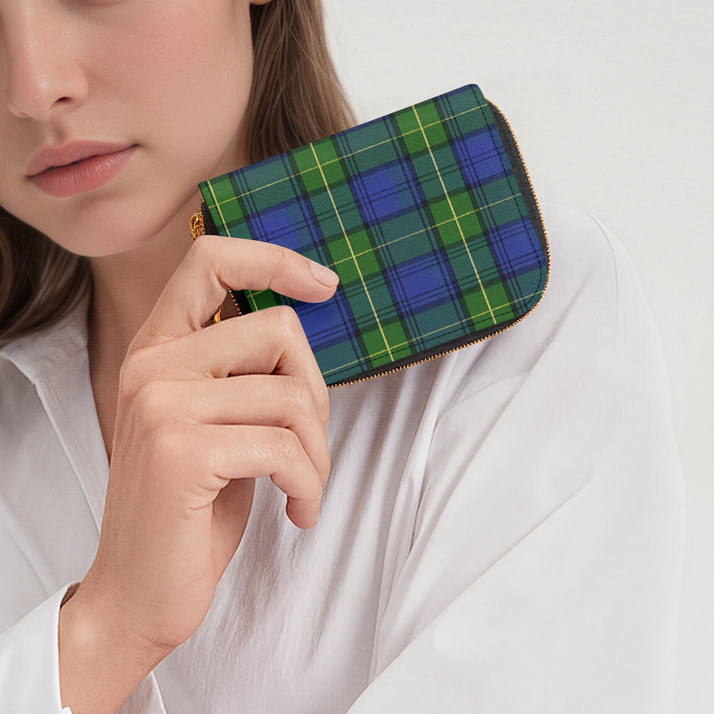 Blue & Green Plaid Bifold Zipper Wallet lifestyle close-up