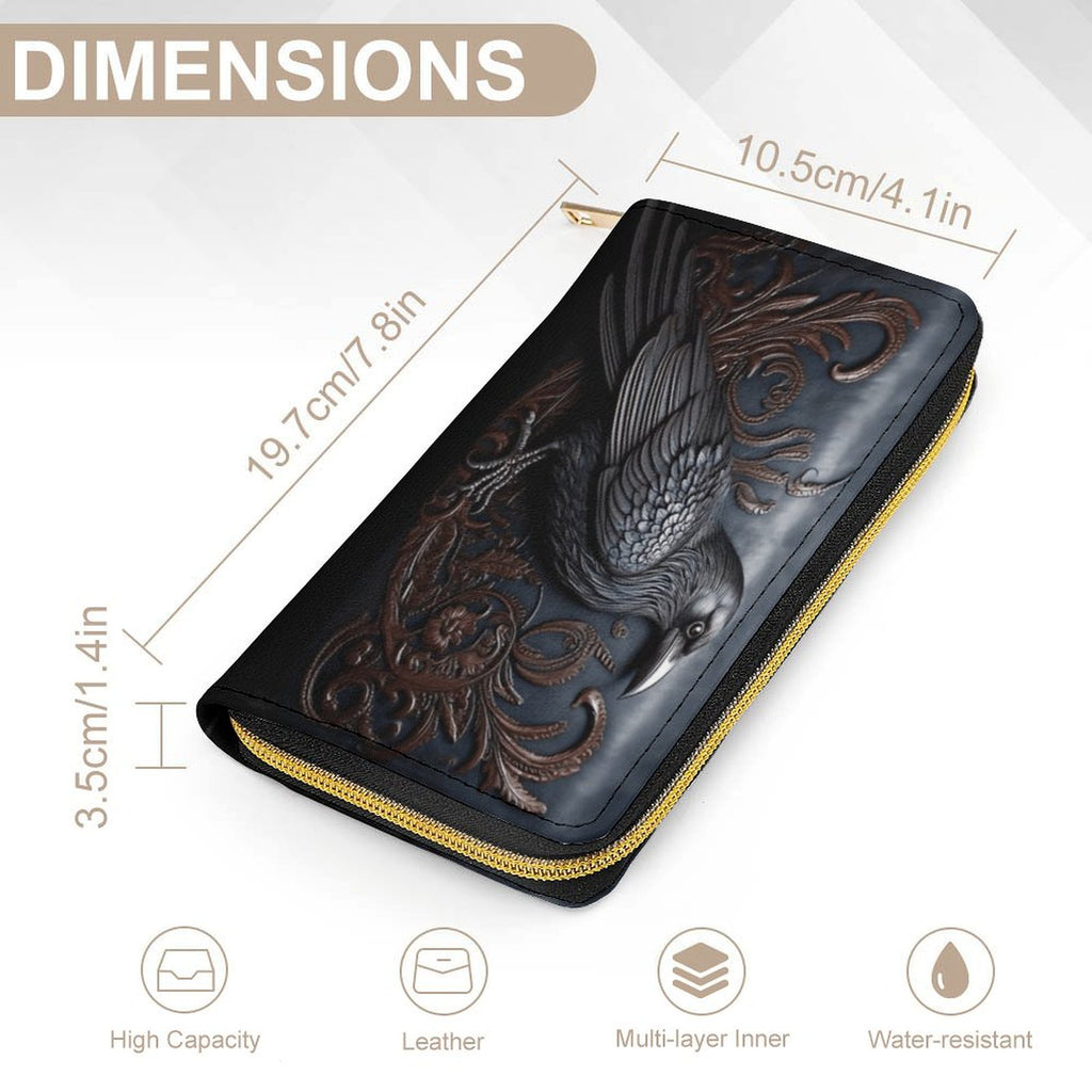 Ornamental Black Crow Leather Wallet