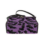 Purple Bat Swarm Canvas Bag bottom view of patterned canvas bag