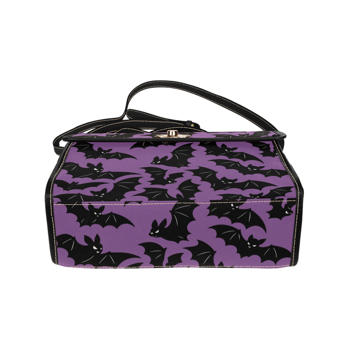 Purple Bat Swarm Canvas Bag bottom view of patterned canvas bag