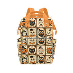 Vintage Halloween Backpack front view with zippered front section and side pockets