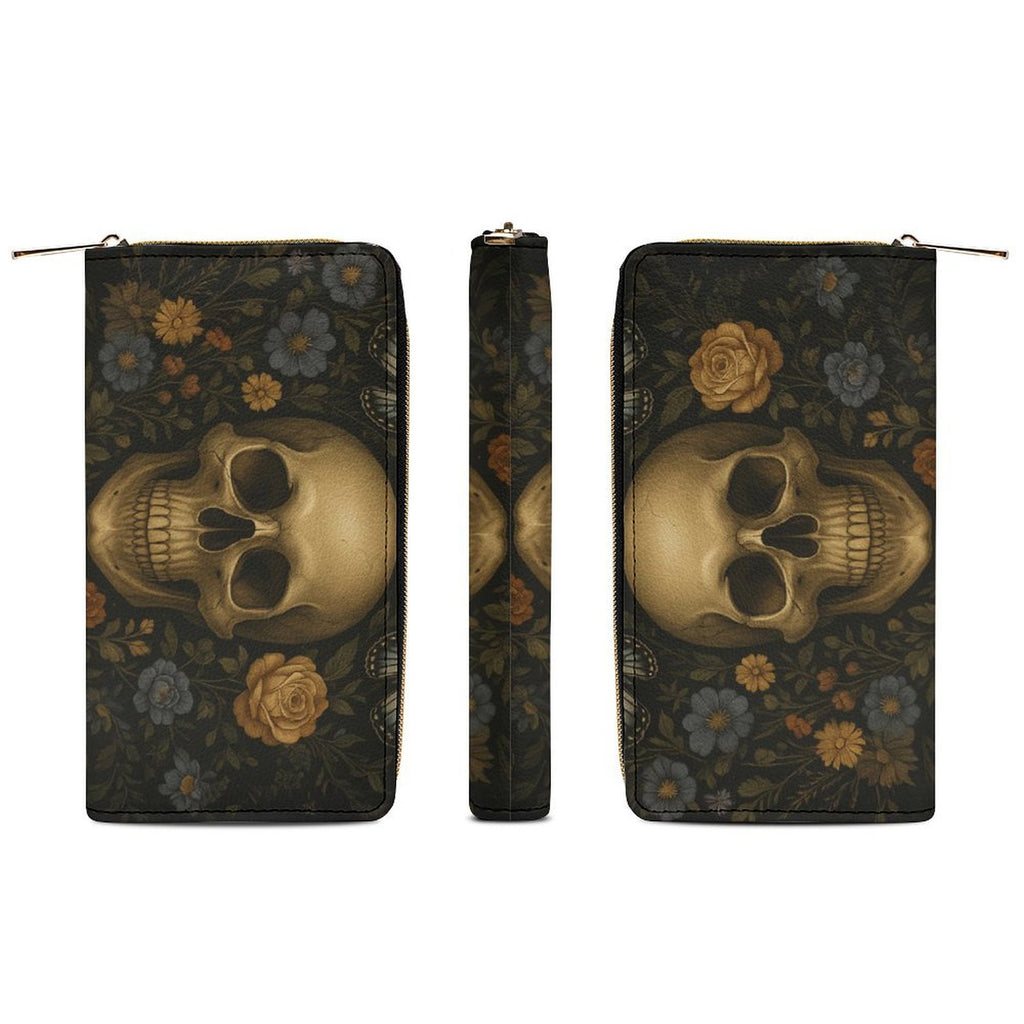Golden Skull Floral Leather Wallet