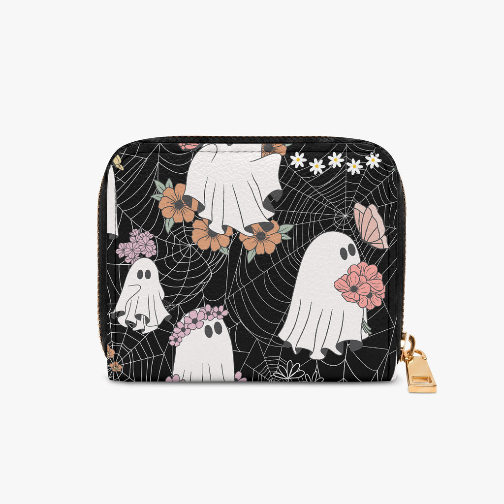 Floral Ghost Web Bifold Zipper Wallet exterior front view