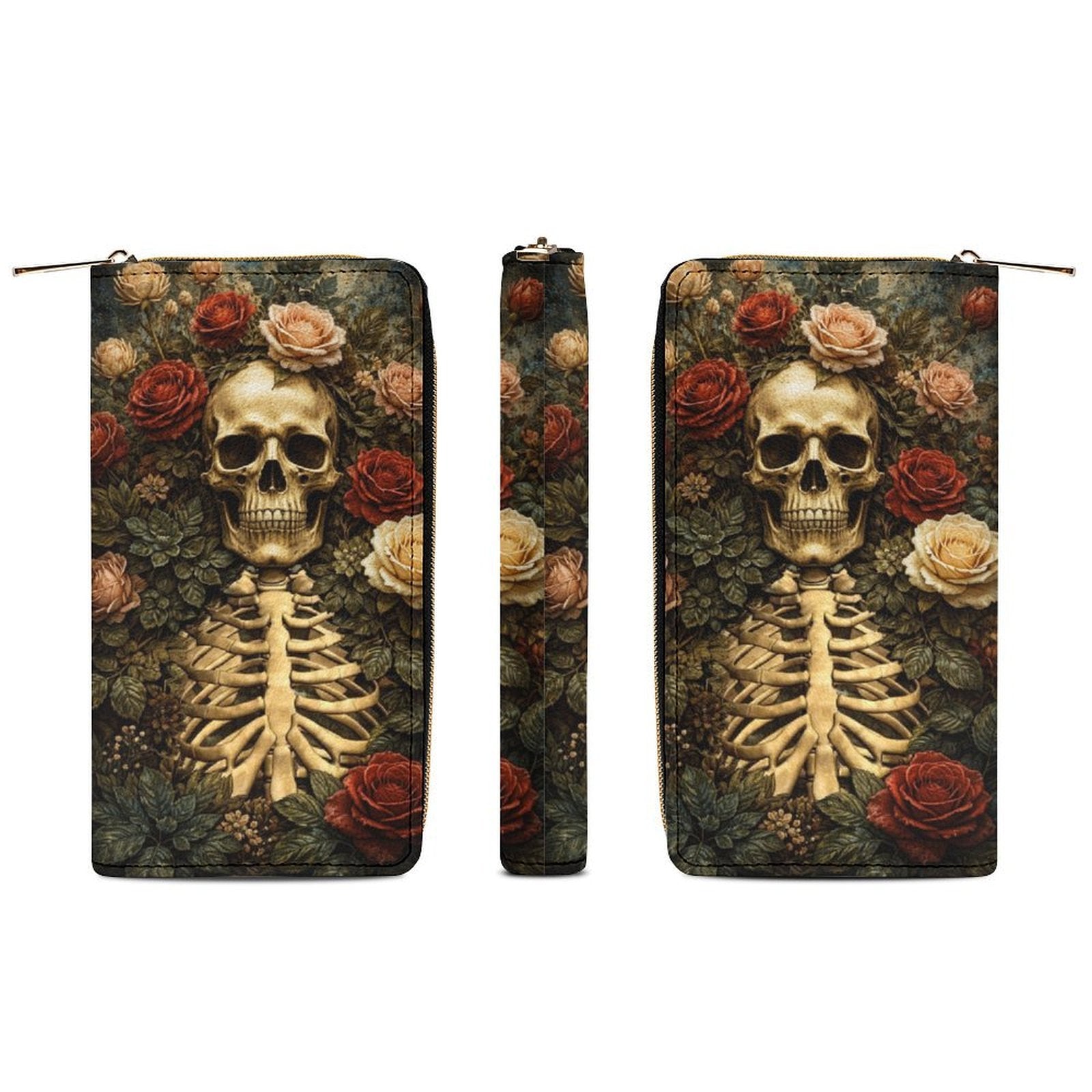Skeleton Roses Leather Wallet