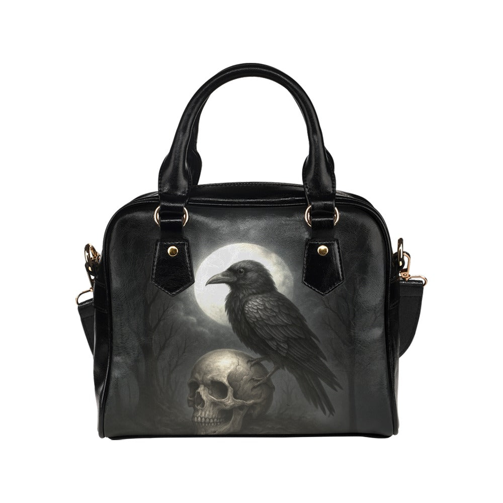 Moonlit Raven Skull Shoulder Handbag