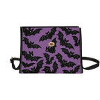 Purple Bat Swarm Canvas Bag rear view with detachable shoulder strap