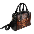 Brown Cow Shoulder Handbag three-quarter view