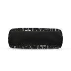 Underside of kisslock bag with white ghosts and grim reapers on black and black bottom panel