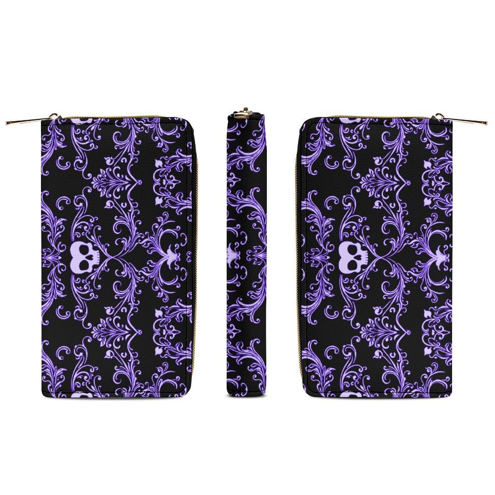 Purple Skull Damask Leather Wallet